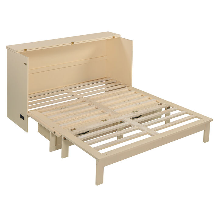 Whisen Modern Design Queen Size Murphy Bed, Folded into a Cabinet with Large Drawers