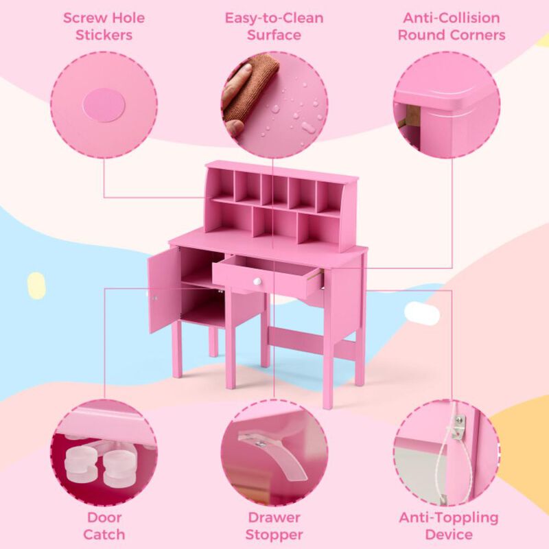 Hivvago Kids Study Desk and Chair Set with Chair Hutch and Storage Cabinet for 3+ Years Old