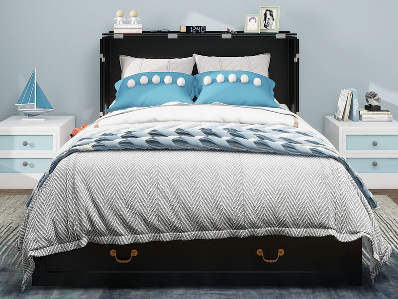 Queen Murphy Bed, Murphy Bed with Drawer Includes Storage Cabinet,USB and Charging Port,Black