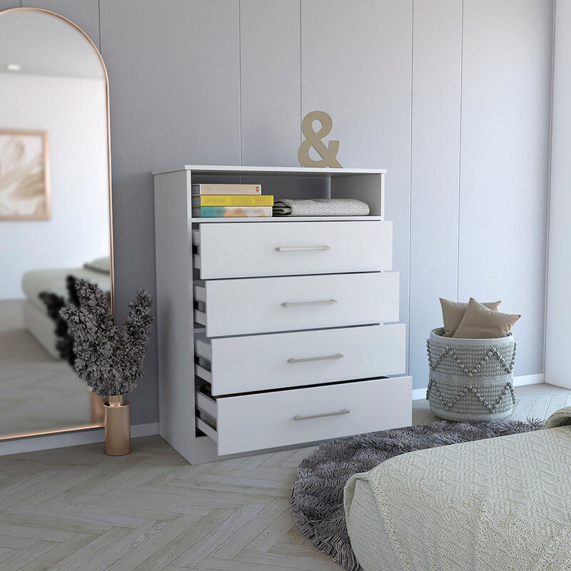 DEPOT E-SHOP Kairo Dresser, Four Drawers, One Shelf, Superior Top, White