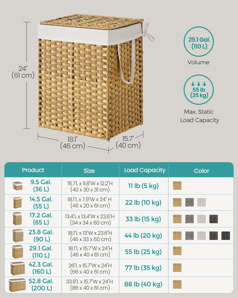 29.1 Gallon Laundry Basket with Lid Handles Goose Yellow Hamper image number 2
