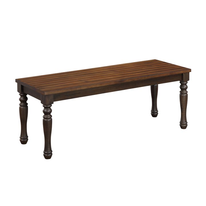 May 48 Inch Two Tone Dining Bench, Turned Legs, Rich Brown Wood Finish - Benzara