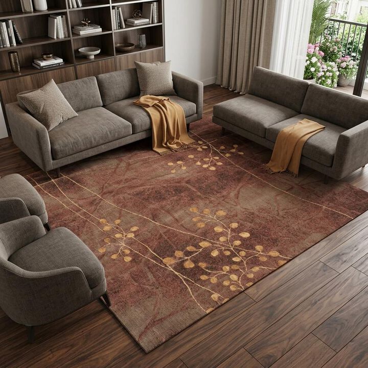 HomeRoots 8' X 11' Brown Floral Power Loom Non Skid Area Rug