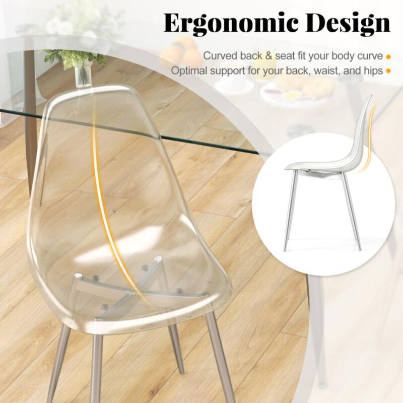 Hivvago Set of 4 Dining Chairs Modern Plastic Shell Side Chair with Clear Seat and Wood Legs