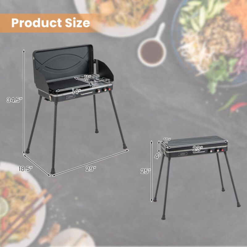 Hivvago 2-in-1 Gas Camping Grill and Stove with Detachable Legs-Black