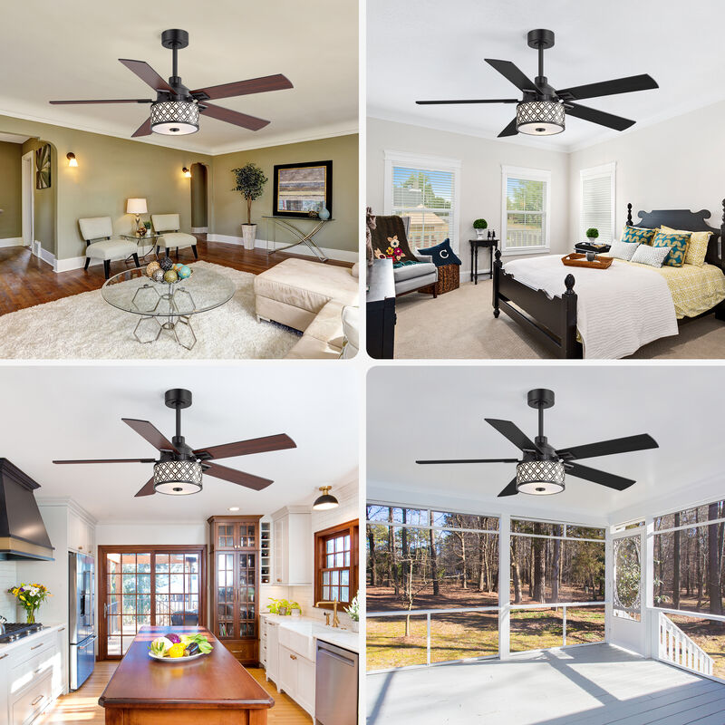 Breezary 52" Ceiling Fan with Lights, 2 E26 Bulbs Required,Remote, 6 Speeds image number 6
