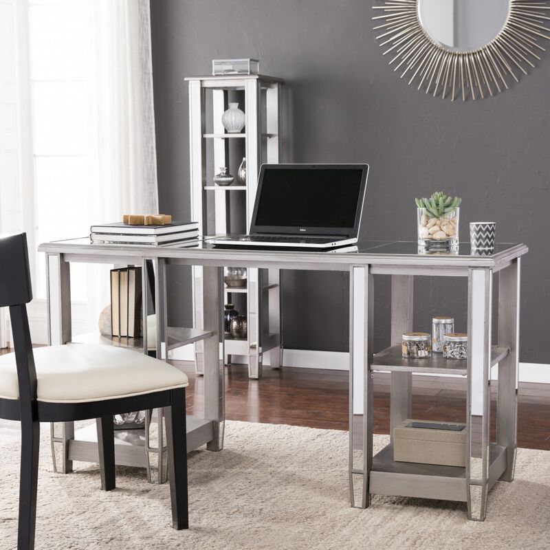 Elegant Mirrored Desk with Drawers for Bedroom or Workspace Organization