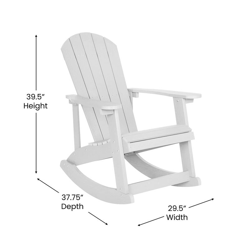 Flash Furniture Savannah Poly Resin Wood Adirondack Rocking Chair - All Weather White Polystyrene - Stainless Steel Hardware - Set of 2