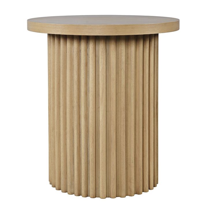 Jofran Auden 24 Round Mid-Century Modern Fluted Pedestal Base End Table