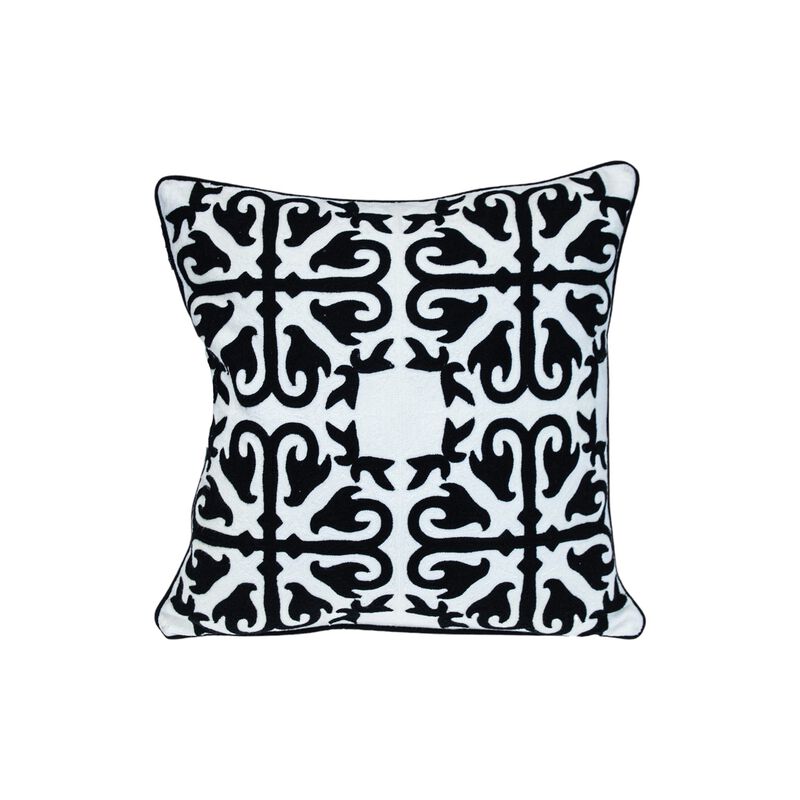 HomeRoots 20" Black and White Geometric Cotton Throw Pillow image number 2