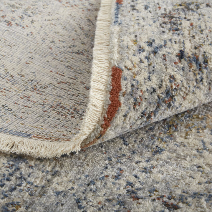 HomeRoots Abstract Power Loom Worn Faded Area Rug With Fringe
