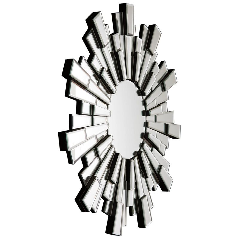Accent Mirror with Sunburst Design and Keyhole Hanger, Clear-Benzara image number 2