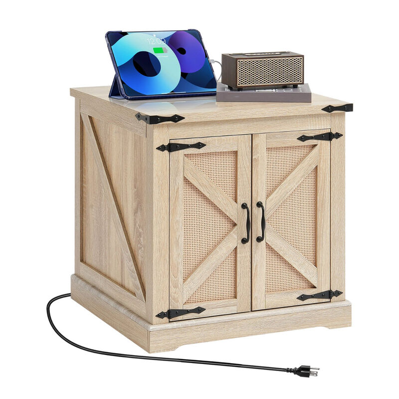 2-Tier Rectangular Rattan Coffee Table with Storage Shelf for Living Room or Bedroom