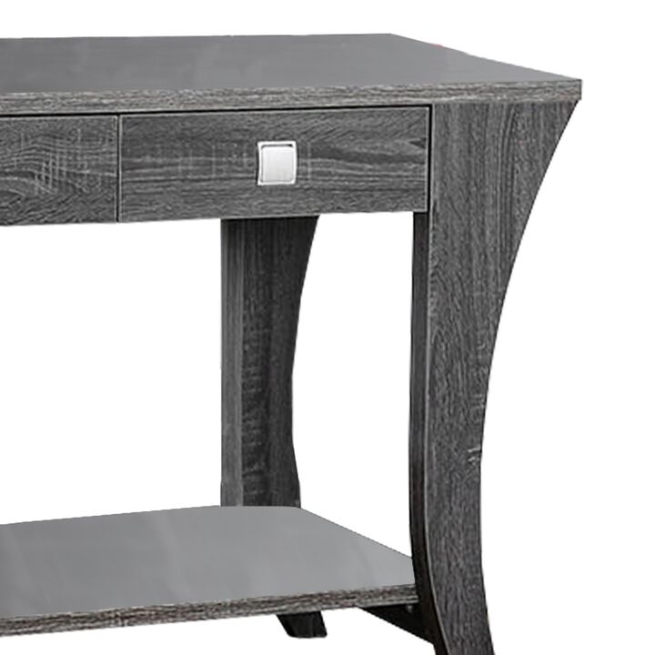 Two Drawers Wooden Sofa Table with Bottom Shelf and Swooping Curled Legs, Gray-Benzara