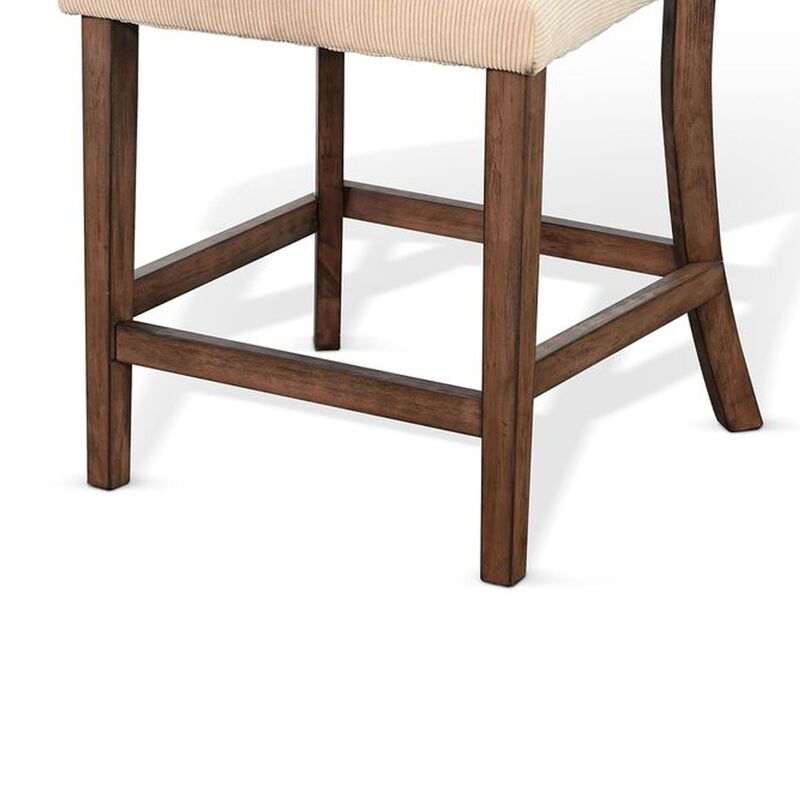 Giby Counter Stool Chair Set of 2, Beige, Dark Brown Solid Mahogany image number 4