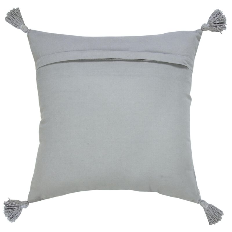 HomeRoots 18" Silver And Gray Medallion Viscose Throw Pillow Cover with Tassels image number 3