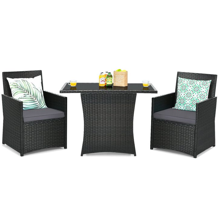 3 Pieces Patio Rattan Furniture Set with Cushion and Sofa Armrest
