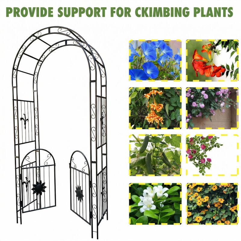 Outdoor Metal Garden Arch  with doors Garden Arbor Trellis Climbing Plants Support Arch image number 3