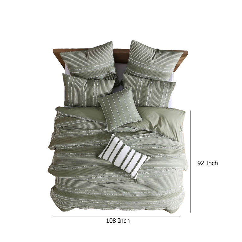 Meo 5pc King Size Comforter Set, Green Textured Woven Jacquard Stripe