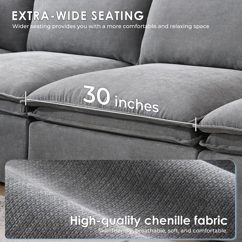 Whisen 125.5" Modular Sectional Sofa with Ottoman, 6-Seat Wide Chaise, Chenille Fabric L-Shaped Sofa for Living Room image number 7