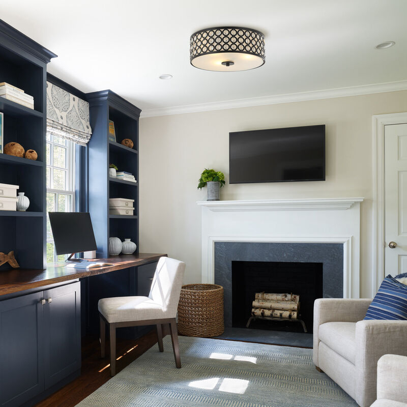 Modern 3-Light Crystal Black Flush Drum Mount Ceiling Light