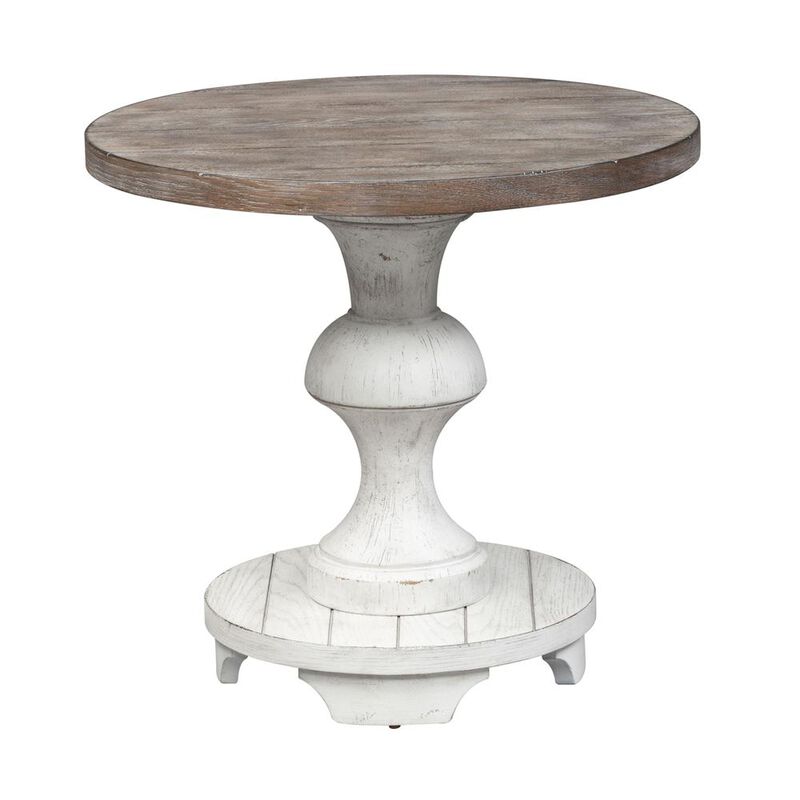 Liberty Furniture Sedona Round End Table in Heavy Distressed White w/ Gravel Top image number 0