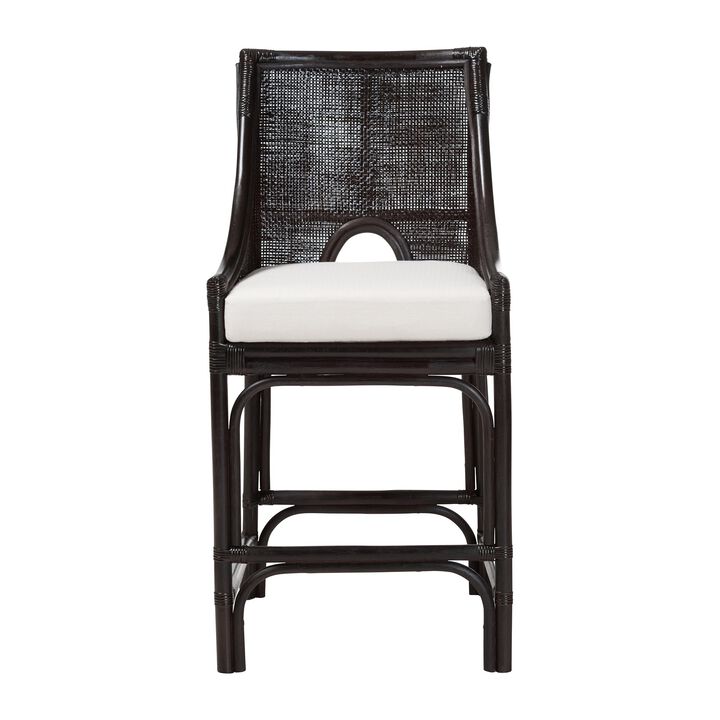 bali & pari Acton Natural Rattan Counter Stool - Handwoven Wicker Accent Stool with Tall Back and Sloped Arms, Boho Coastal Kitchen Seating