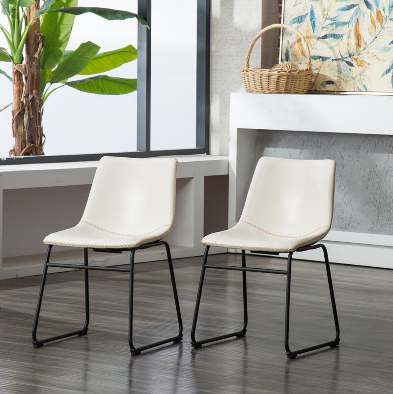 Merax Handcrafted Vintage Brown PU Leather Metal Dining Chairs (Set of 2) image number 4
