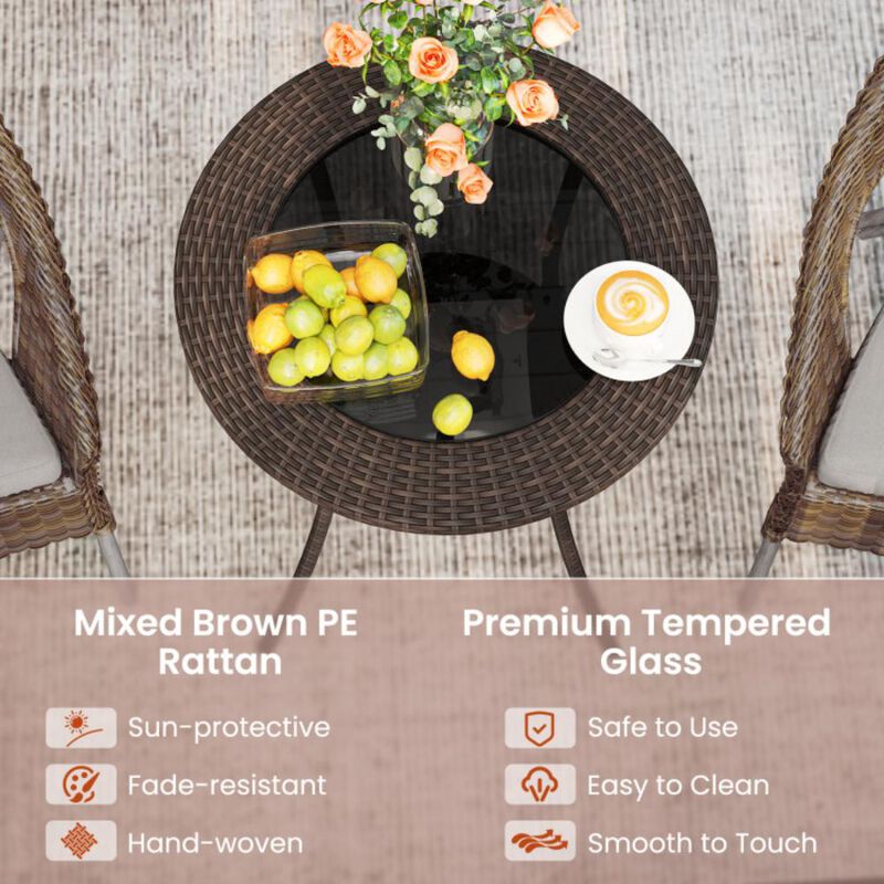 Hivvago Round Rattan Wicker Coffee Table with Lower Shelf