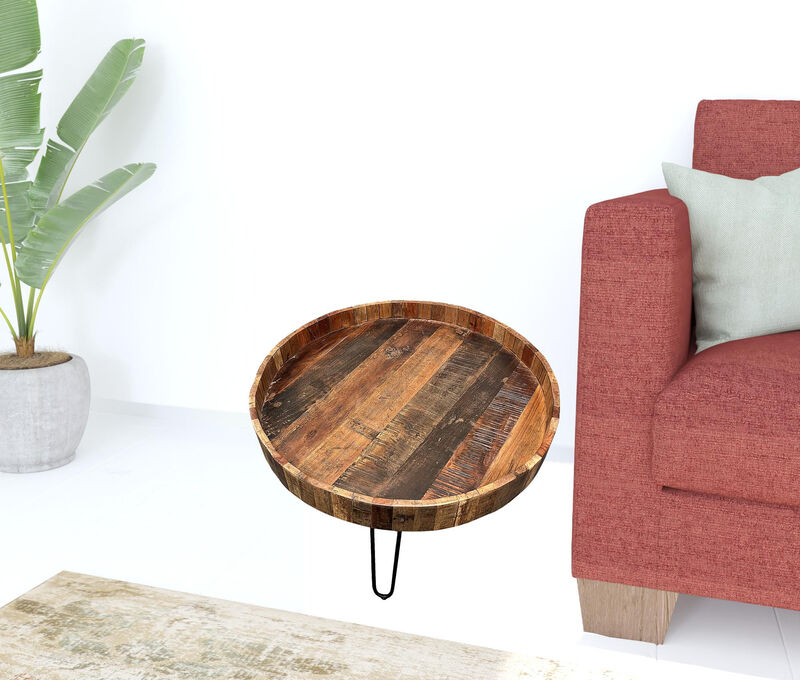 Set of 2 Solid Wood and Iron Round End Tables, Perfect for Living Room or Bedroom