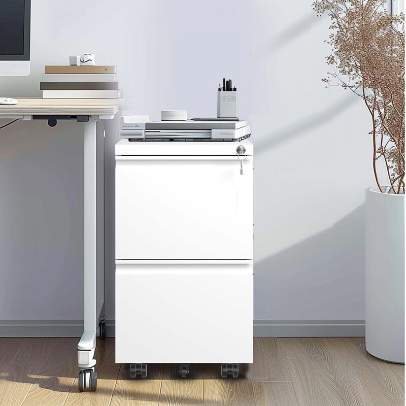 2 Drawer Metal Mobile File Cabinet, Rolling File Cabinet with Lock for Hanging Legal/Letter/A4 Size,Fully Assembled Except Wheels image number 1