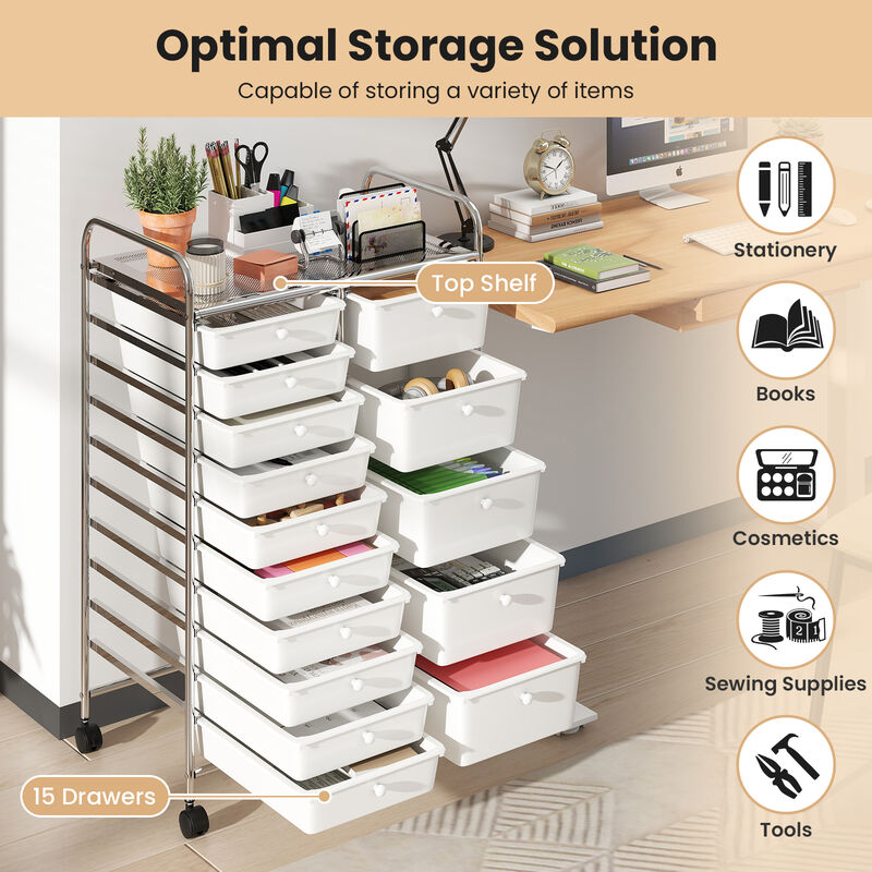 Rolling Storage Trolley with 15 Drawers and Chrome Metal Frame image number 6
