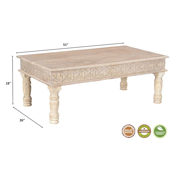Taran Designs Eldris Carved Solid Wood Coffee Table