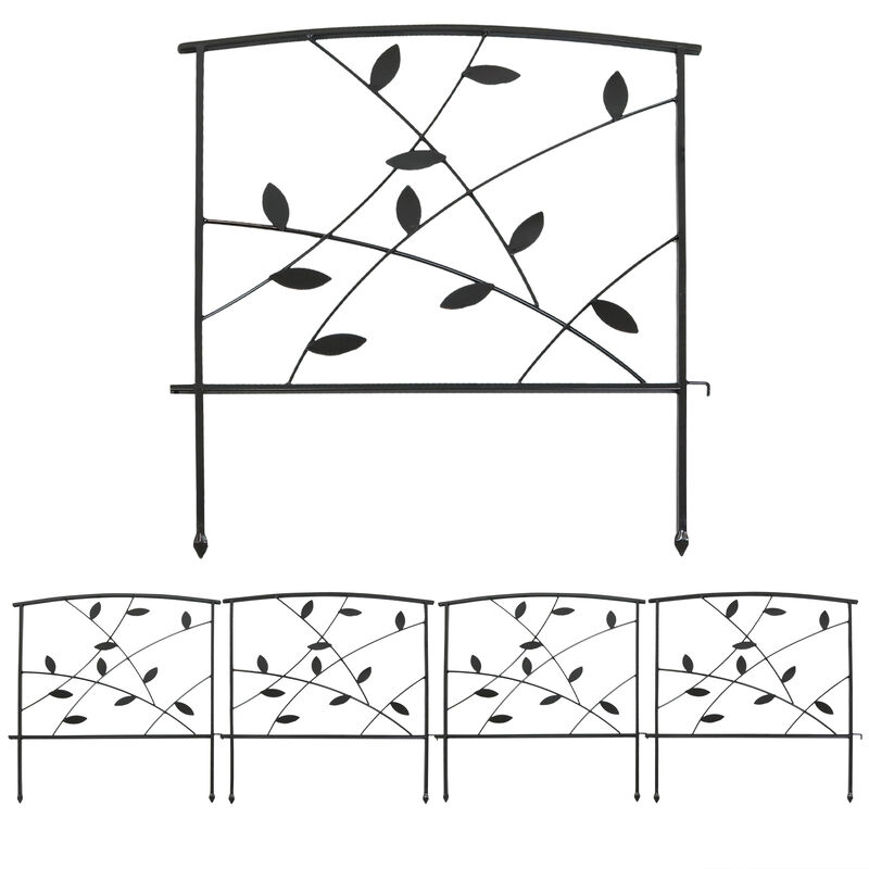 Sunnydaze 5-Piece Modern Leaves/Vines Steel Border Fencing - 6 ft - Black