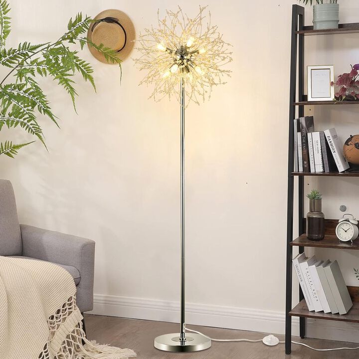 ELEMENT ACE Elegant 69 Inch Tall Crystal Standing Floor Lamp with 8 Lamp Heads, 32 Firework Crystal Accents, Sturdy Metal Base for Living Room Bedroom Home Decor