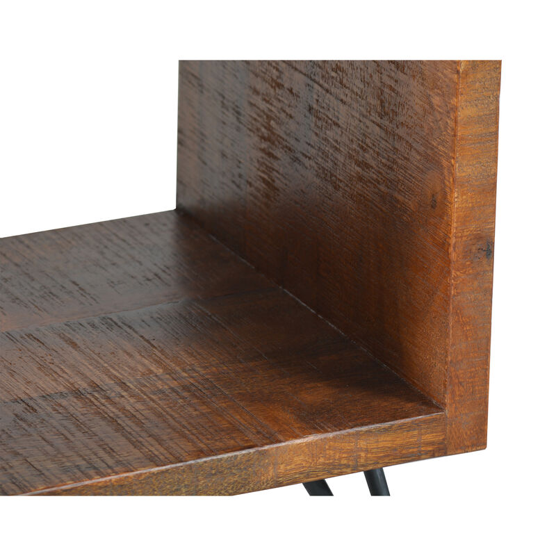 22 Inch Textured Cube Shape Wooden Nightstand with Angular Legs, Brown and Black image number 2