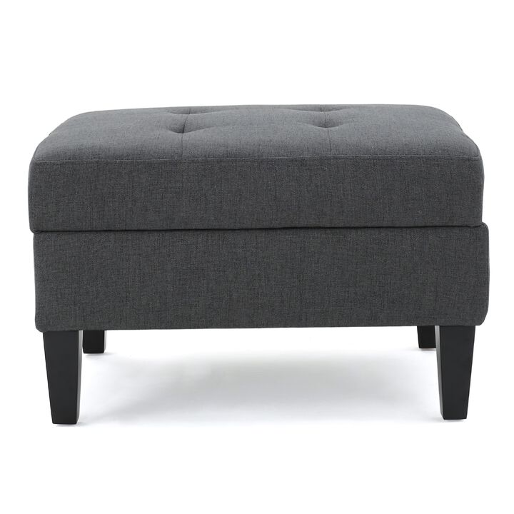 Ramya Ottoman with Hidden Storage, Gray Waffle Tufted Fabric 28 Inch