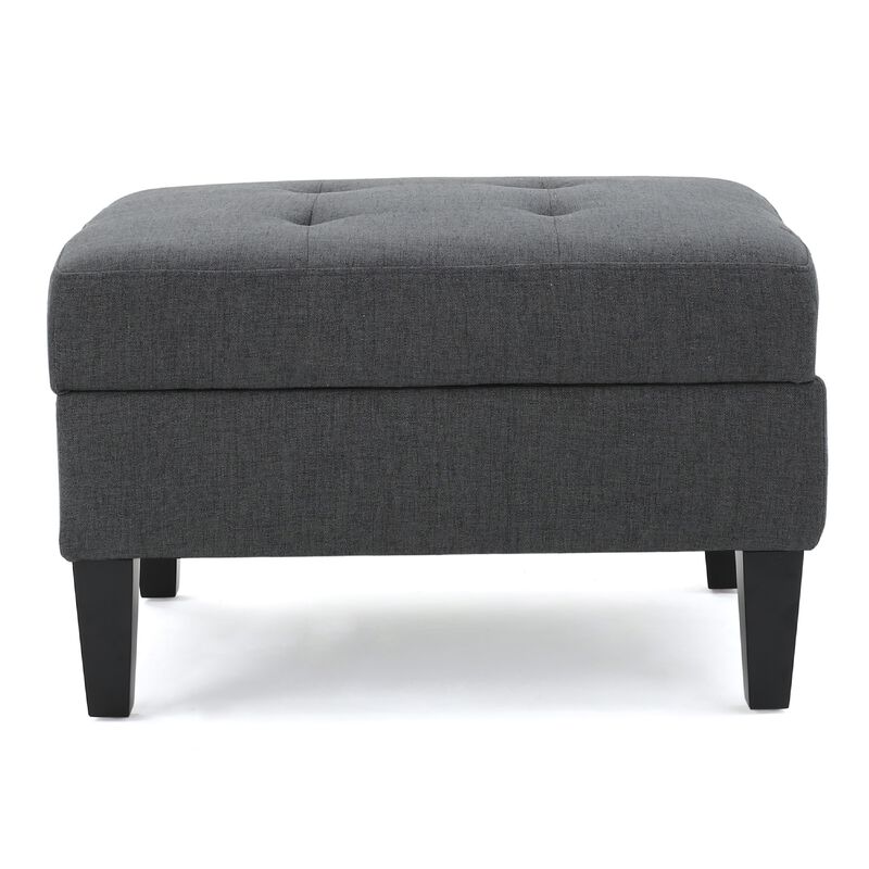 Ramya Ottoman with Hidden Storage, Gray Waffle Tufted Fabric 28 Inch