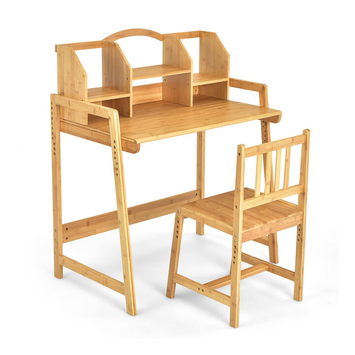 Bamboo Kids Study Desk and Chair Set with Bookshelf