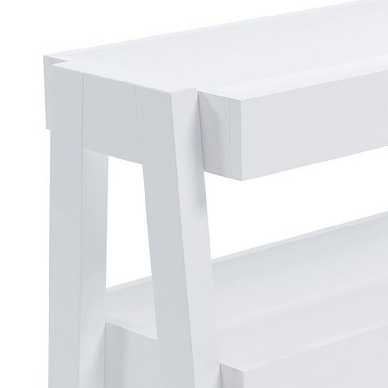 Accent Table with 3 Tier Tray Design Shelves, White-Benzara