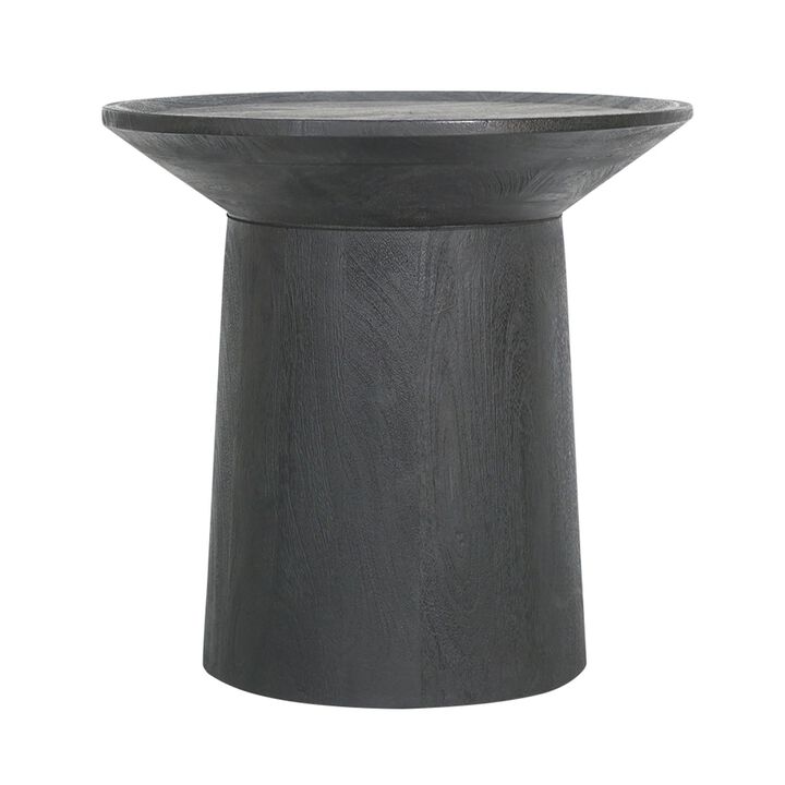 Benjara 20 Inch Side End Table, Round Mango Wood Top, Cylindrical Base, Matte Black