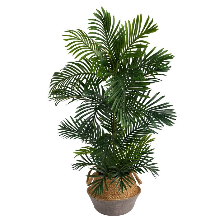 Nearly Natural 4-ft Areca Palm Tree in Boho Jute Planter UV (Indoor/Outdoor)