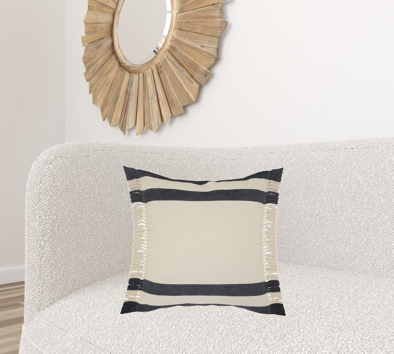 100% Cotton Linen Pillow with Stripes – Zippered Throw Cushion