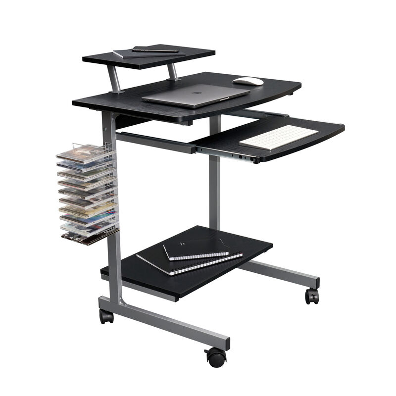 Compact Computer Cart With Storage, Espresso