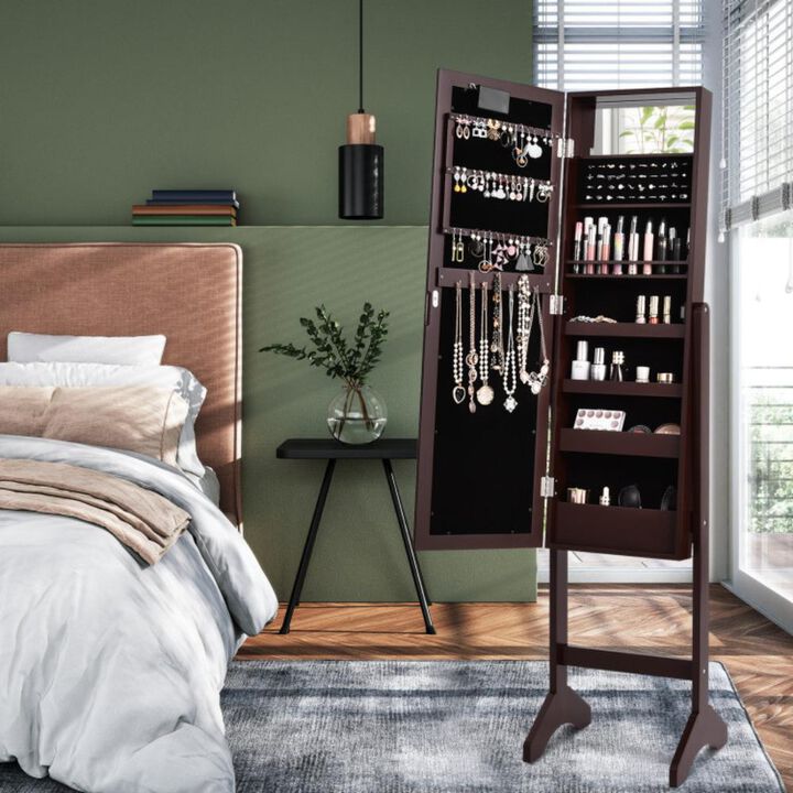 Hivvago Mirrored Jewelry Cabinet Armoire Organizer w/ LED lights