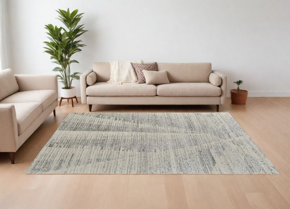 Abstract Hand Knotted Worn Faded Area Rug