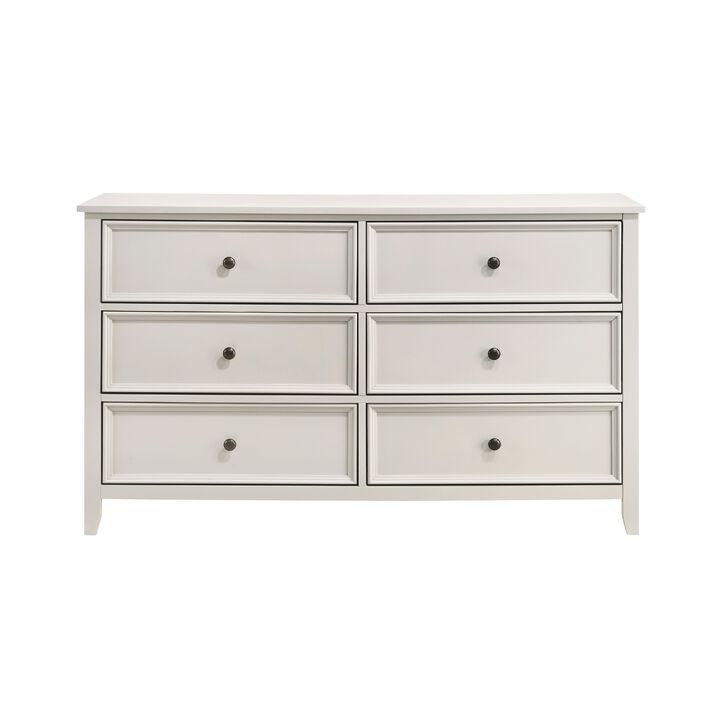 Etgo 60 Inch Dresser, White Melamine Veneer, 6 Spacious Drawers - Benzara