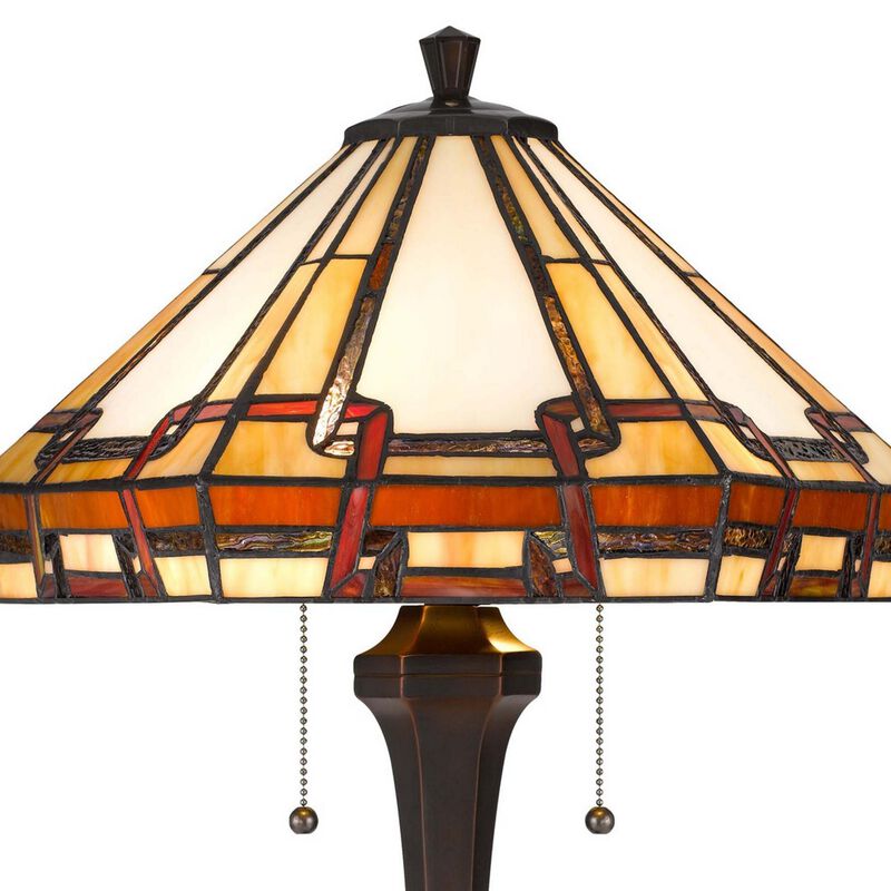 Table Lamp with Tiffany Style Shade and Resin Base, Multicolor-Benzara