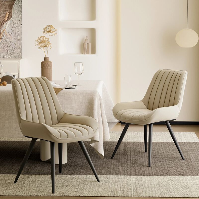 Modern Ribbed Fabric Upholstered Dining Chair Set of 4 image number 4