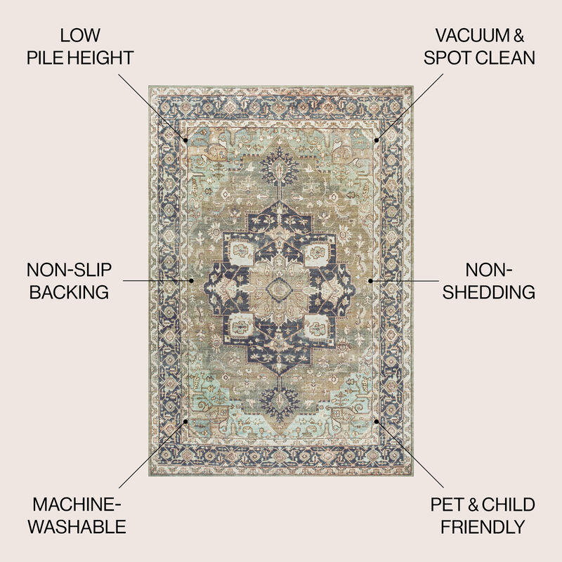 Maris Ornate Medallion Machine-Washable Area Rug